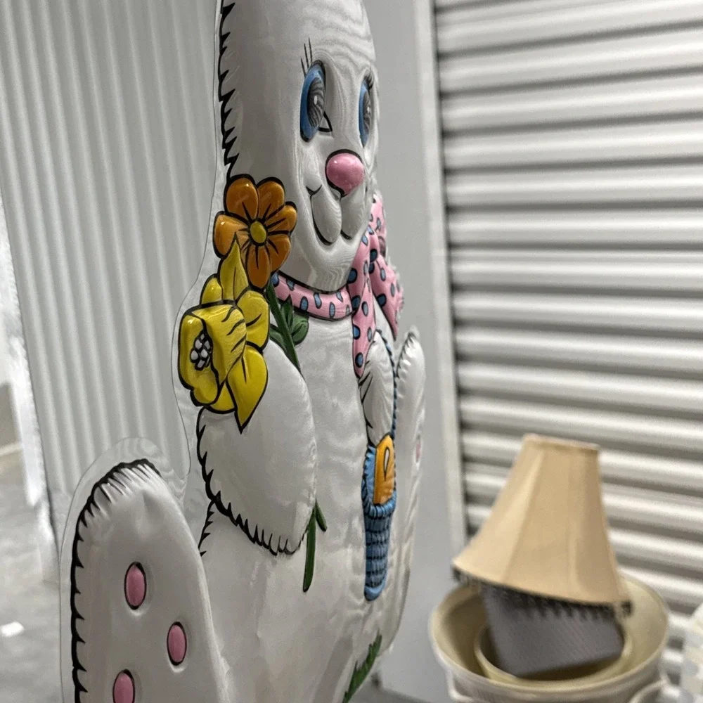 Vintage AMGLO USA 3D Easter Bunny Rabbit‎ THIN PLASTIC Die Cut WINDOW DECOR Pics